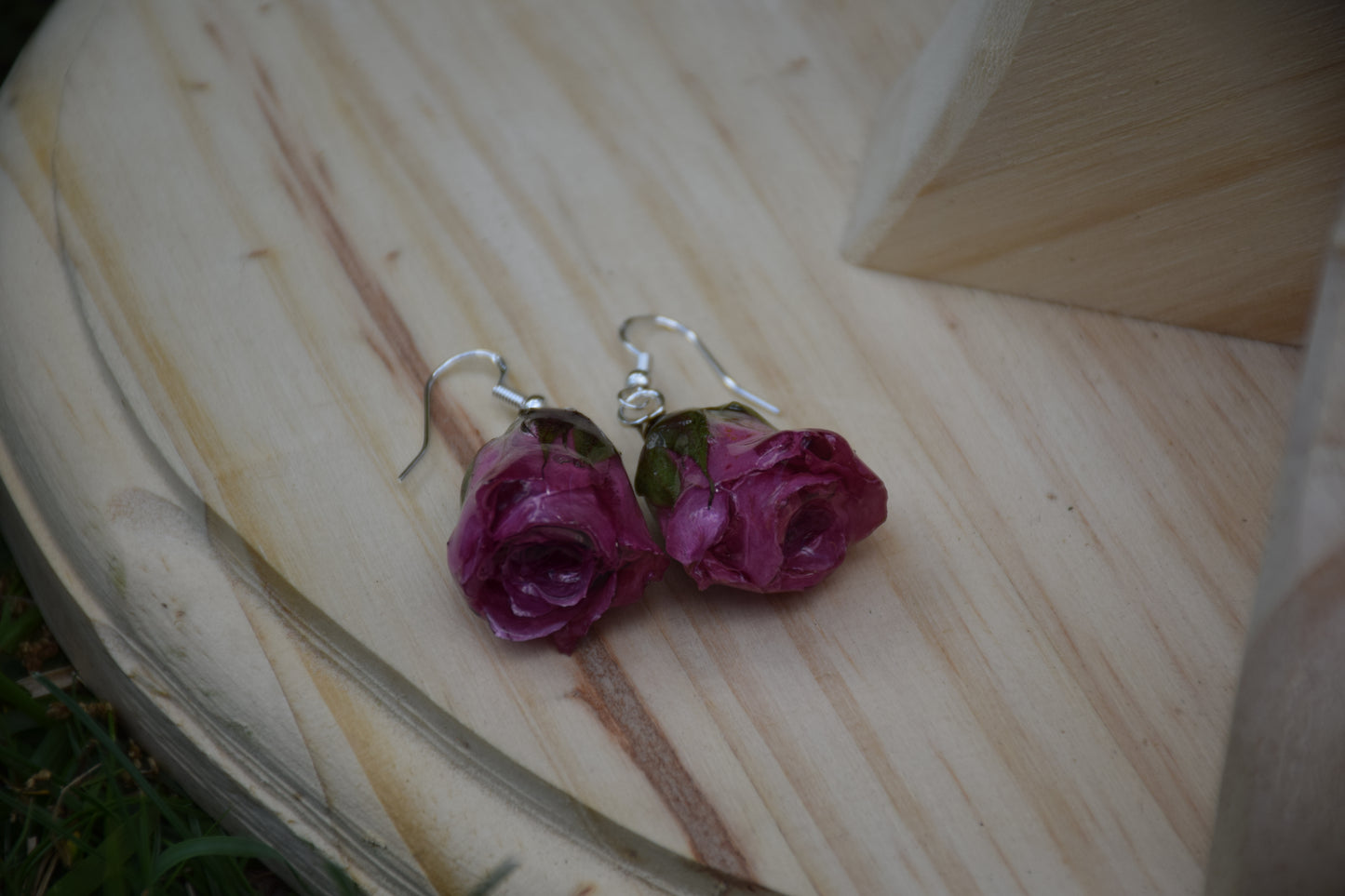 Real Spray Rose Flower Earrings