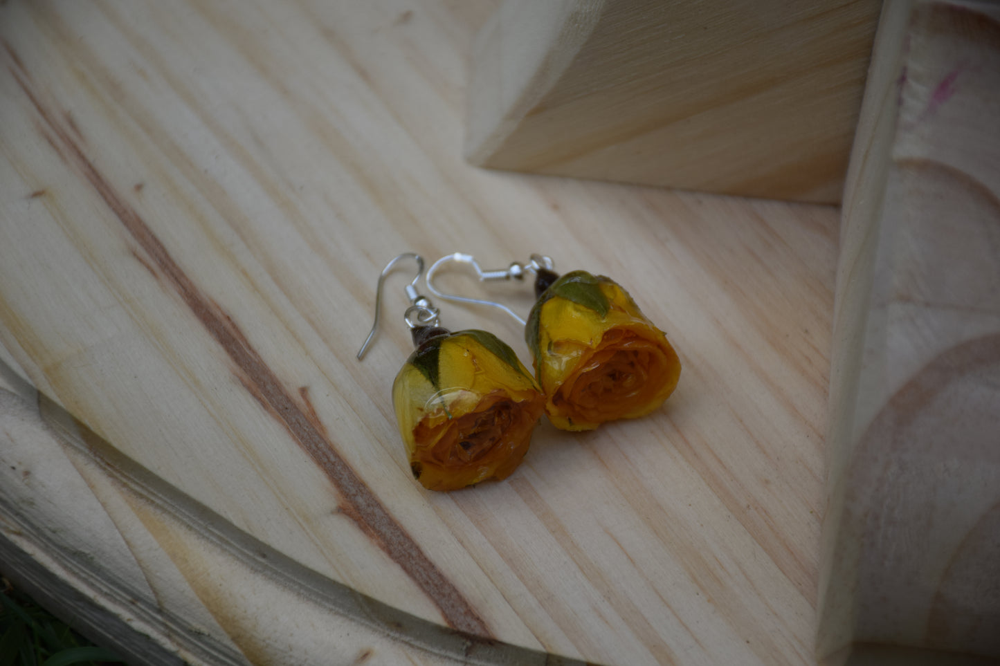 Real Spray Rose Flower Earrings