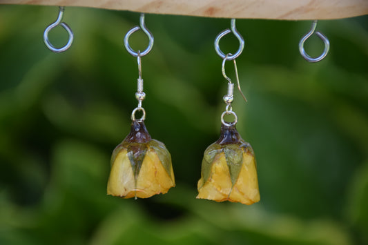 Real Spray Rose Flower Earrings