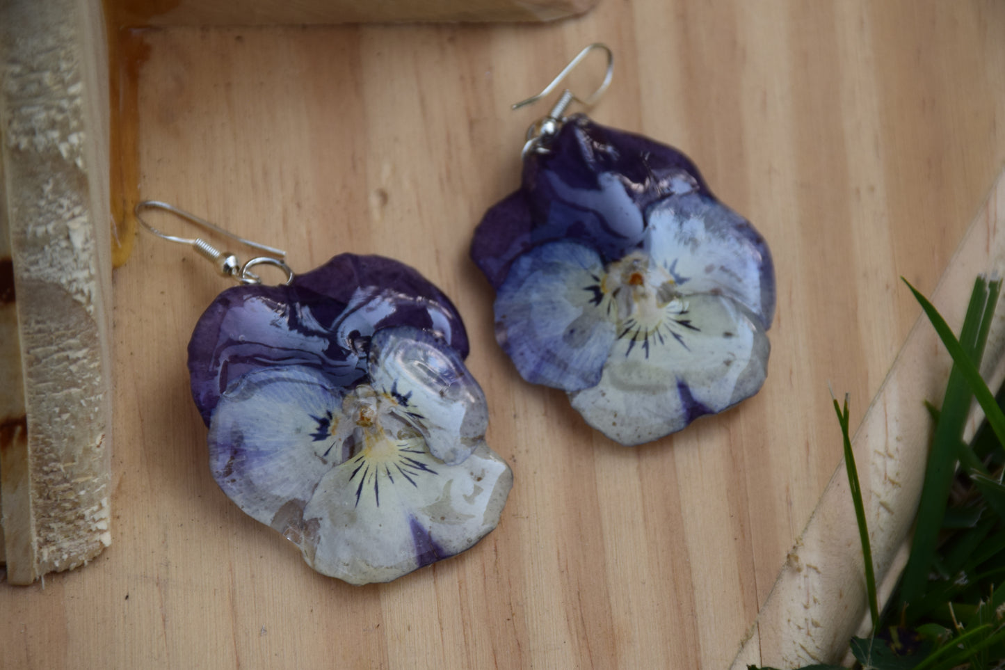 Real Preserved Pansy Flower Earrings