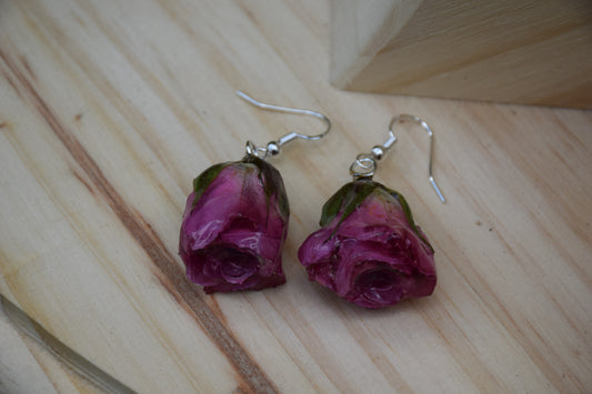 Real Spray Rose Flower Earrings