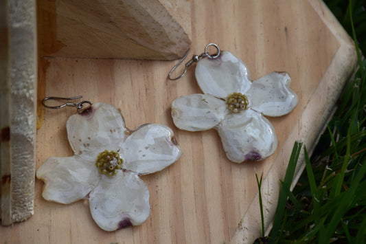 Real Preserved Dogwood Flower Earrings