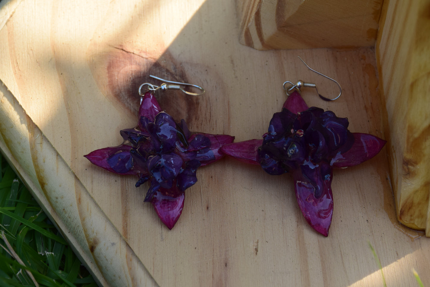 Real Preserved Fuchsia Flower Earrings