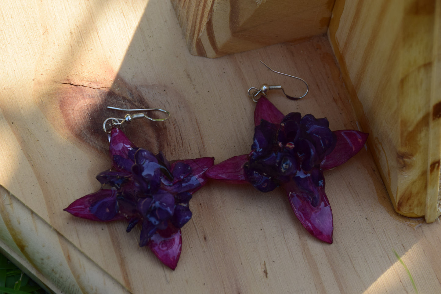Real Preserved Fuchsia Flower Earrings