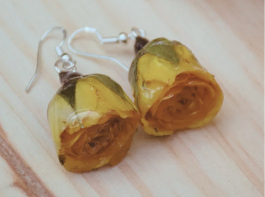 Real Spray Rose Flower Earrings