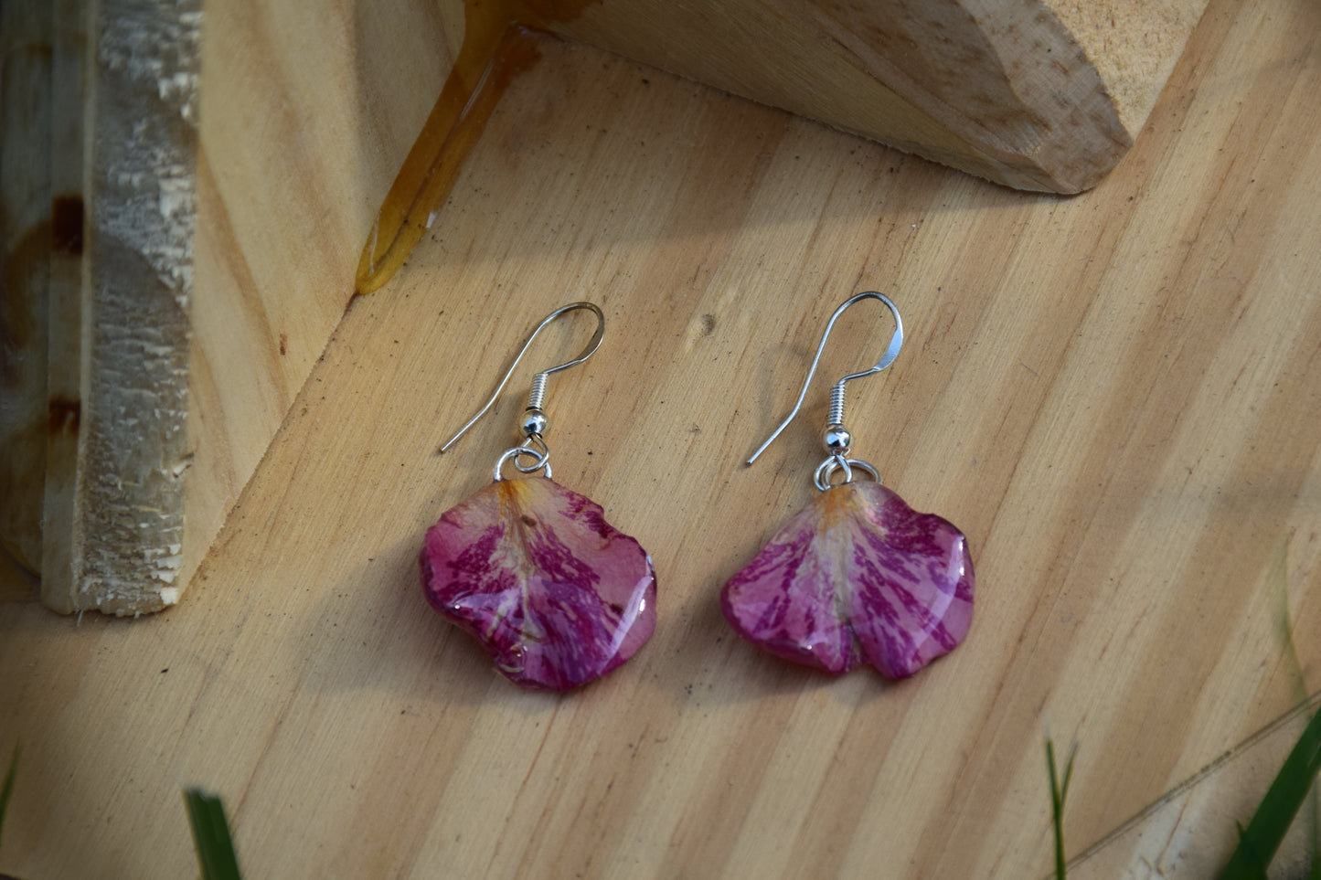 Real Preserved Spray Rose Petal Earrings