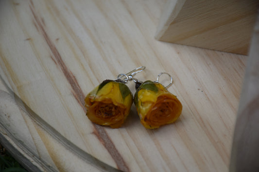 Real Spray Rose Flower Earrings