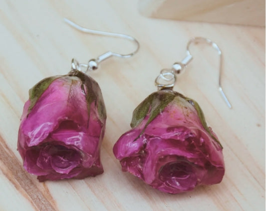 Real Spray Rose Flower Earrings